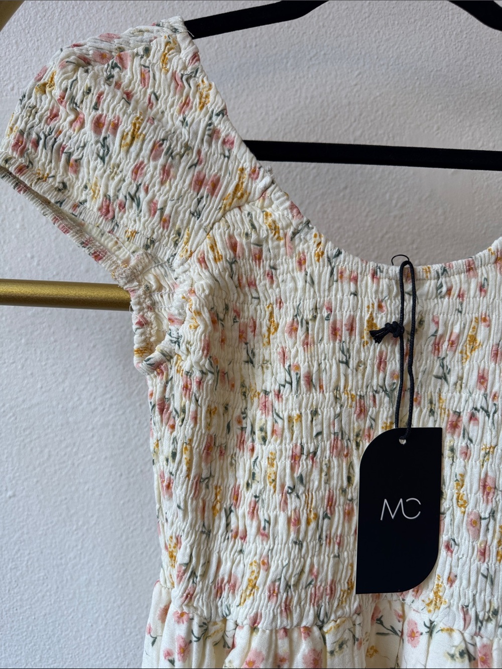 Cream Floral Smocked Maxi Dress - Picture 4 of 6